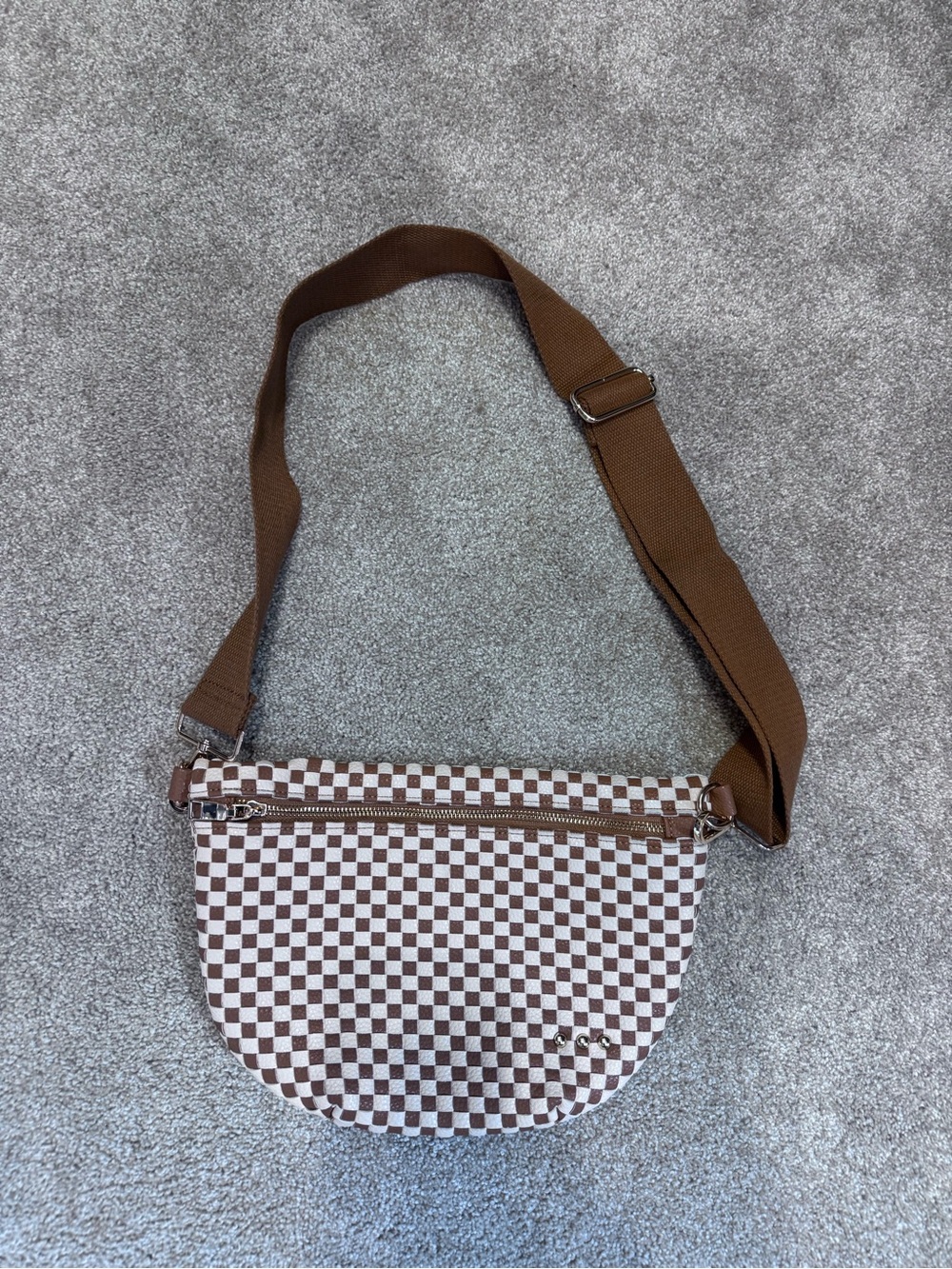 Brown Checkerboard Crossbody Sling Bag